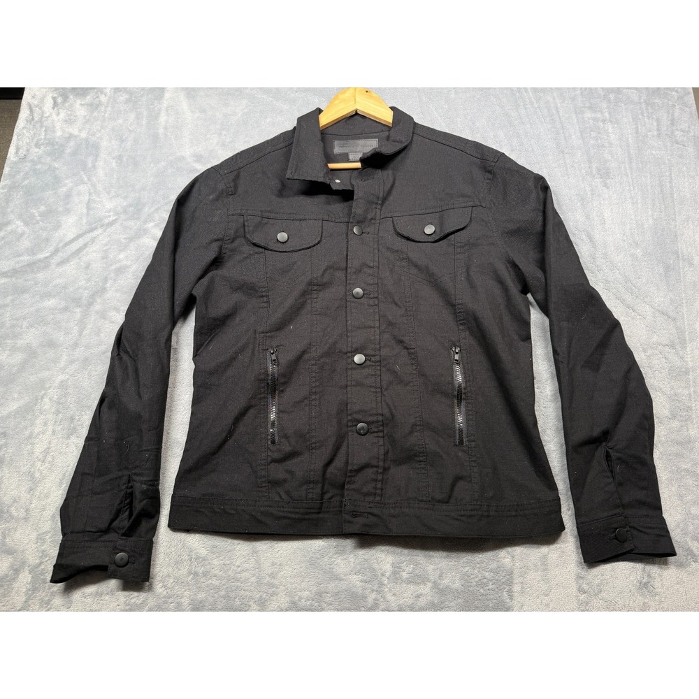 Triumph Over Tragedy Cary Trucker Jacket Womens Large Black Classic Snap Button